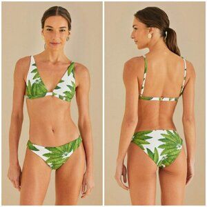 💕FARM RIO Palm Fan Bikini Set Triangle Bikini Top + Low Bikini Bottom XL/L NWT